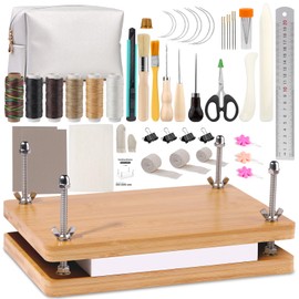 JUPEAN 45 Pcs Book Binding Kits Bookbinding Kit Book Press 7.9”x11.6” with Books Binding Materials Bone Folder Tool Webbing Strap and Storage Bag for Bindings and Repair