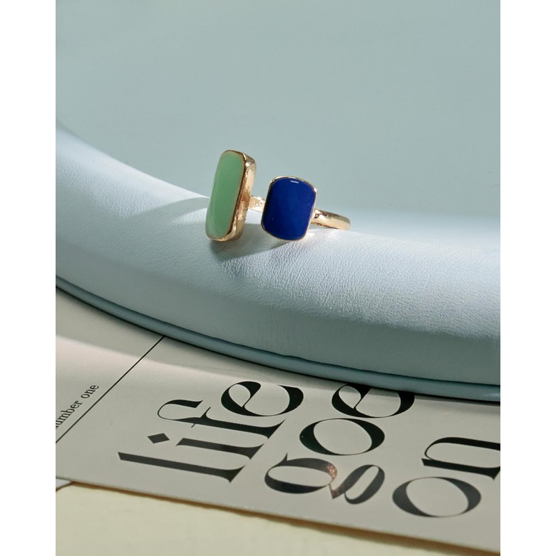 Aliyoham 14K Gold Plated Adjustable Enamel Ring for Women, Asymmetrical