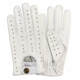 Genuine Leather Men's Driving Gloves White 7011 (Large)