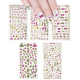 ALLYDREW 450+ Nail Stickers Pink & Gold Foil Nail Stickers Nail Art, 5 Sheets - Love