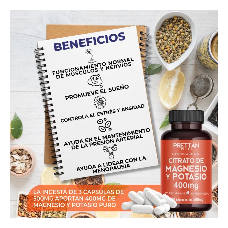 Citrato De Magnesio Y Potasio Prettan 90 Capsulas 500mg