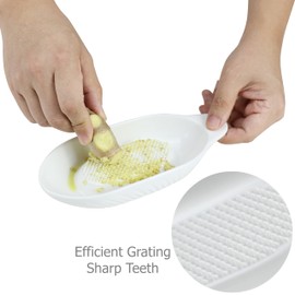 EIKS Ceramic Ginger Grater Plate with Scraper for Grinding Wasabi Ginger Garlic Cheese Fruits Vegetables