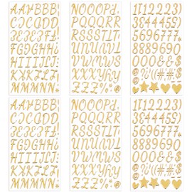 6 Sheets Gold Puffy Letter and Number Stickers 1 inch Gold 3D Alphabet Letter Stickers Waterproof Golden Foam Stickers for Mailbox Poster Scrapbooking Sign Graduation Cap Decor DIY