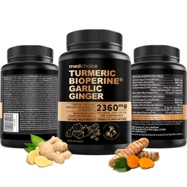 MEDCHOICE 4-in-1 Turmeric and Garlic Supplements with Bioperine 2360 mg Turmeric Ginger Root Capsules with Garlic for Joint, Digestion & Immune Support (120 ct, Pack of 2)