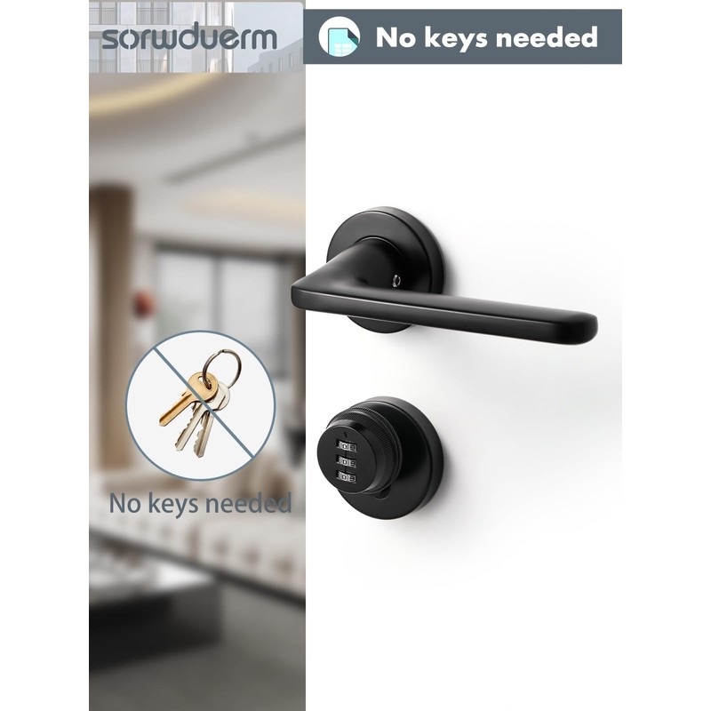 SORWDUERM Black Thumb Turn Euro Cylinder Door Lock, Anti-Bump Anti