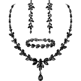 EVER FAITH Mujer Set de Joyería Cristal Austriaco Bola de Boda Hoja Collar Pendientes Sets para Novia