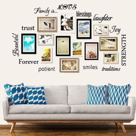 JEPART Set of 12 Family Quote Words Vinyl Wall Sticker Family Wall Decal Picture Frame Photo Frame Family Quote Words Wall Decals Family Room Art Decoration for Home Decor (Black)