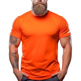 YumiDay Gym Shirt Men Moisture Wicking (Bright Orange,S)