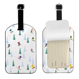 UESEU Winter Snowboard Luggage Tag for Suitcases,Ski Sports Pattern PU Leather Baggage Tags Bag Tags Travel Id Label for Luggage Women Men -1 Piece