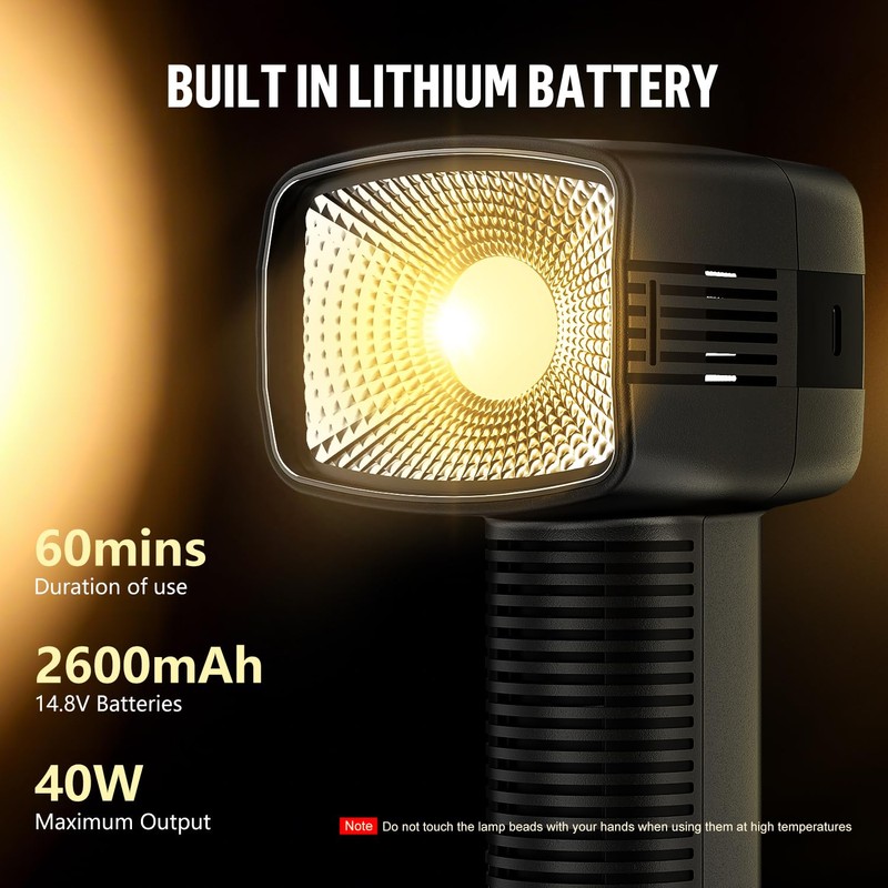 LENSGO 40SHC Retro Video Light with Phone/Camera Stand, Rechargeable 40W