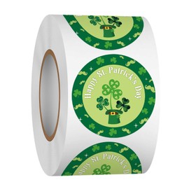Heyfibro 500 PCS St. Patricks Stickers, 1.5" Shamrock Label Sticker for St. Patrick's Day, Round Gift Tag Stickers for Holiday Decorations, Envelope Seals, Party, Gift Packing, Cards(Shamrock 1)