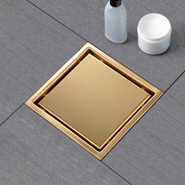 SaniteModar Shower Drain 6 inch Brushed Gold with Flange Tile Insert Panel