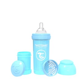 Twistshake Anti Colic Baby Bottles - Premium 260ml/8oz Bottles with 100ml Milk Storage Container for a Comfortable Feeding Experience for Baby Care - Pastel Blue