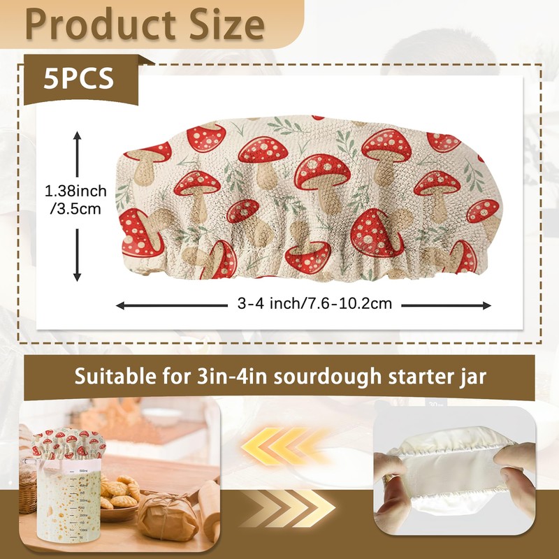 Cloth Covers for Sourdough Starter Jars, Cartoon Mushrooms Heat Preservation