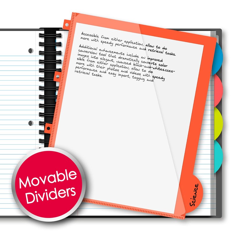 iScholar iQ 5-Subject Poly Cover Wirebound Notebook, College Ruled, 11