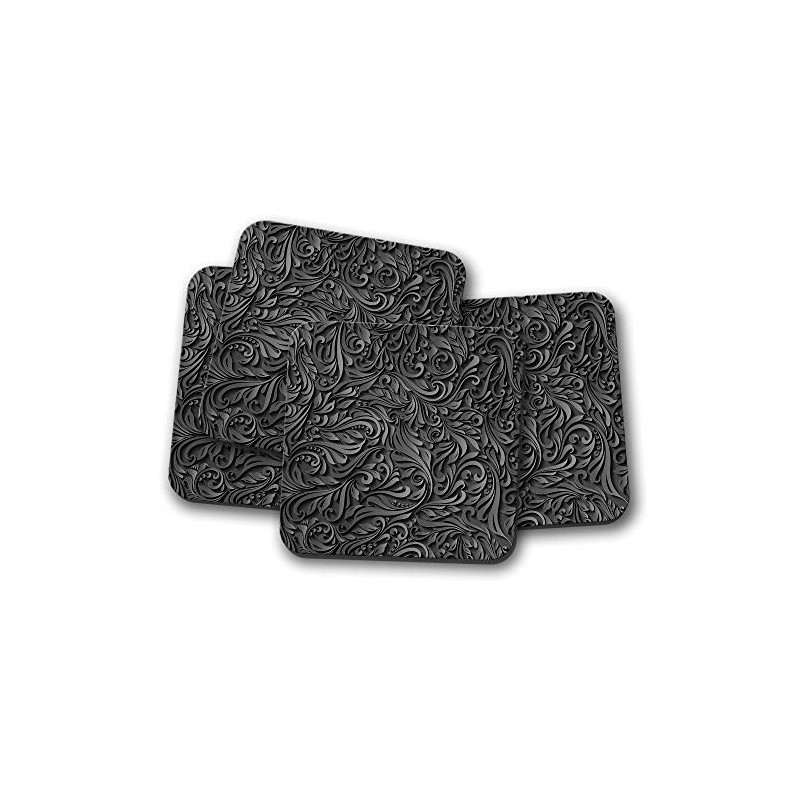 4 Set - Black Floral Pattern Coaster - Flowers Girls