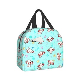 Hulnulnu Axolotl Kawaii Cute Insulated Lunch Bag Reusable Lunch Box Portable Cooler Lunch Boxes Waterproof Lunch Tote for Picnic Office Work
