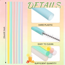 Honeydak 60 Pcs Pastel Reusable Straws 9 Inch Hard Plastic Colorful Drinking Straws for Smoothies Boba Beverage Cocktail Home Restaurant Birthday Summer Party Decoration