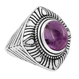 3.45ctw, Natural Lapis Moonstone Malachite Labradorite Rose Quartz Carnelian Solitaire Ring 9x11mm Oval Shape Gemstone 925 Silver Overlay Rings, Amethyst,