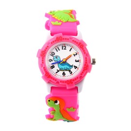 Jewtme Cute Toddler Children Kids Watches Ages 3-8 Analog Time Teacher 3D Silicone Band Cartoon Watch for Little Girls Boys (Dinosaur-Pink)