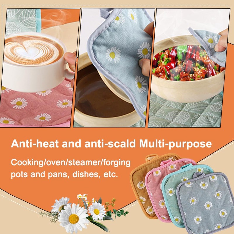 JEYORZY Set of 4 Cotton Pot Holders, 17 x 17
