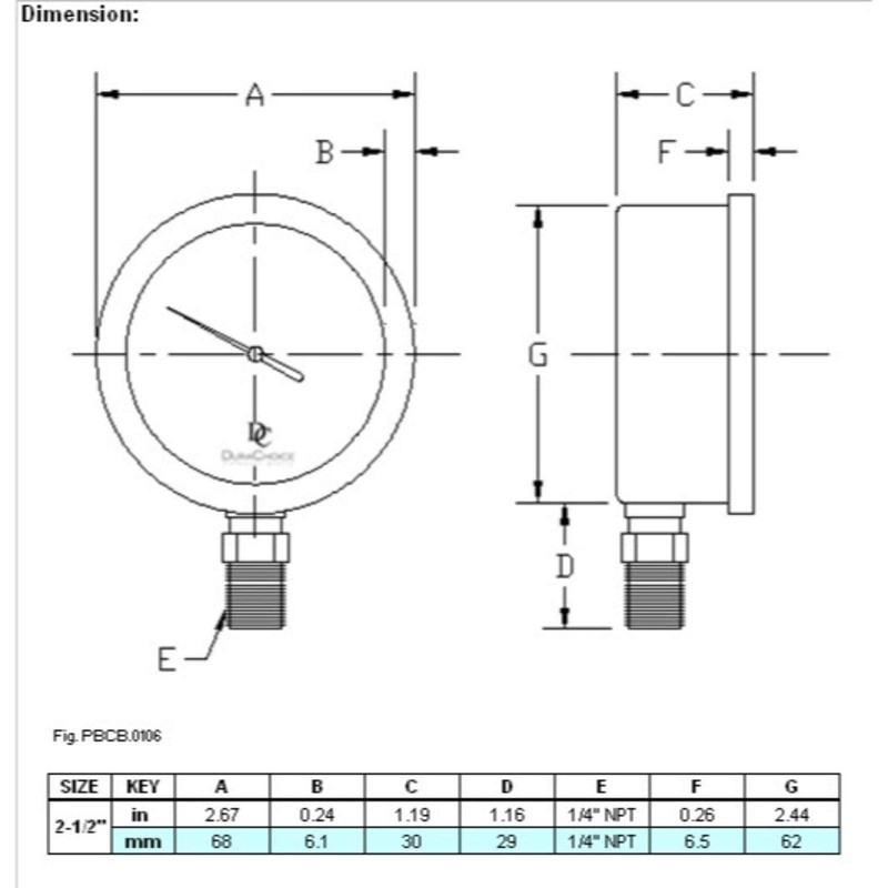 2-1/2" Oil Filled Pressure Gauge - Stainless Steel Case, Brass,