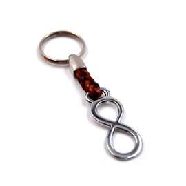 Key Ring Infinity Beautifully Crafted on Leather Cord 8 cm Plus Ring 2.5 cm, Infinity