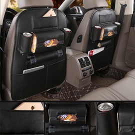 ACEmedia Car Back Seat Organizer Protector and mini Holder Bag - 1 Pcs Travel Accessories Toy Storage Bag with Tablet Holder for Kids, Storage Bottles, Tissue Box, Backseat Cover, Kick Mats (Black)