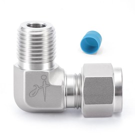 VALVENTO 316 Stainless Steel 90 Degree Compression Tube Fitting 12mm Tube OD x 1/2" NPT Male Adapter Connector with Double Ferrules for Oil, Chemical, and Natural Gas Connections, 1 PC