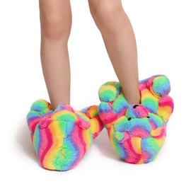 ROVANCHY Teddy Bear Slippers Rainbow Cute House Animal Slippers For Women Indoor Fuzzy Cartoon Care Bear Slippers Bedroom Slippers Women Birthday Christmas Holiday Gift Ideas For Teen Girls Women