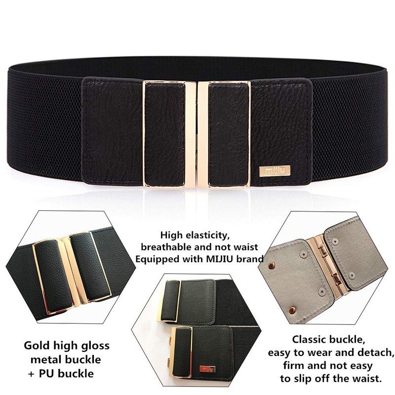 MIJIU Womens Vintage Wide Elastic Stretch Tunic Belts Black Belts