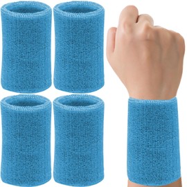 6 Inch Wrist Sweatbands Tennis Wrist Bands Absorbent Sweat Band for Men and Women Sport Long Wrist Bands, Breathable Cotton Athletic Sweatbands for Basketball, Workout, Running (4 Pack) -Sky Blue