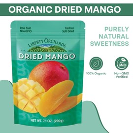 Liberty Orchard Organic Dried Mango - Naturally Sweet Dried Fruit with No Added Sugar- Vegan Dried Fruit Packed with Fiber & Vitamins- Healthy Snack Ideal for Recipes & On-the-Go Energy- 2 Pack- 200g
