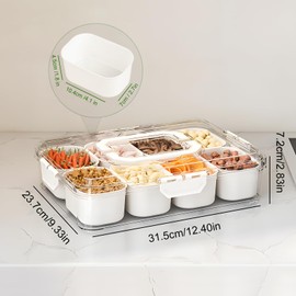 CWYEYE Snackle Box Container, 8-Compartment Divided Portable Snack Box with Lid and Handle, Clear Serving Tray for Fruit Veggie Candy Nuts Party Entertaining Picnic
