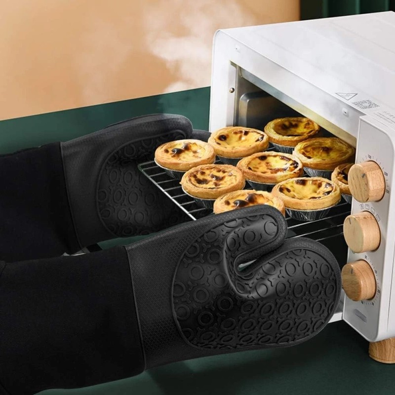 sungwoo Extra Long Silicone Oven Mitts,Heat Resistant Gloves with Quilted