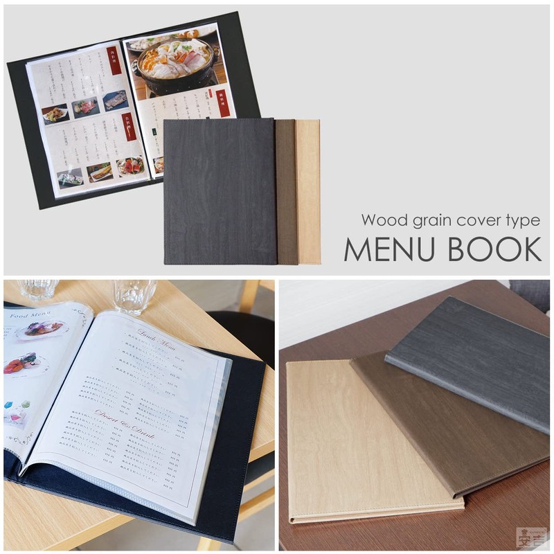 Menu Book, Hardcover, Wood, 12 Pages (6, 12 Sides) A4
