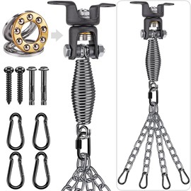 BeneLabel Heavy Duty Boxing Punching Bag Hanger Chain with Spring, 220 LB Capacity, 360° Rotation Wood Beam Holder with 4 Chains and 4 Carabiners, 2 Hexagon Wood Screws and 2 Expansion Screws.