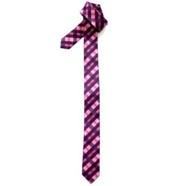 Retreez Tartan Check Patterns Woven Microfiber Skinny Tie - Pink and Purple