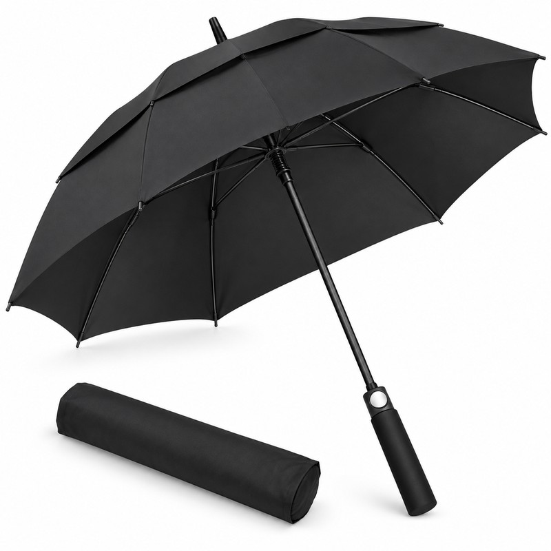 Oversized Windproof Golf Umbrella with Double Canopy, Automatic Open, Fiberglass