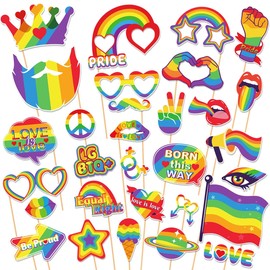 Dusenly 30pcs Rainbow Gay Pride Party Photo Booth Props Gay Pride Rainbow Photo Props Event Fancy Dress Accessories