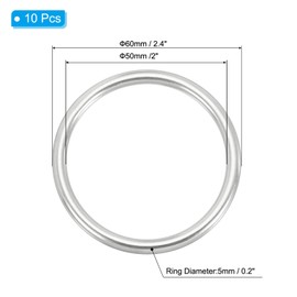 PATIKIL 10 Pcs Metal Rings 2 Inch 316 Stainless Steel Rings Marine Grade Multi-Purpose O Rings Welded Round Rings for Macrame, DIY Craft, Hardware, Belt, Dog Leash, 5x50mm