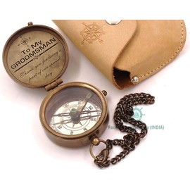 Antique Nautical Vintage Directional Magnetic Compass with Famous Scripture Quote Engraved Baptism Gifts with Leather Case or Wooden Case for Loved Ones, Son, Father, Love, Partner, Spouse, Fiancé.