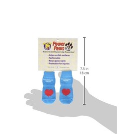 Woodrow Wear, Power Paws Advanced Dog Socks, Blue with a Red Heart, S, Fits 25-45 pounds