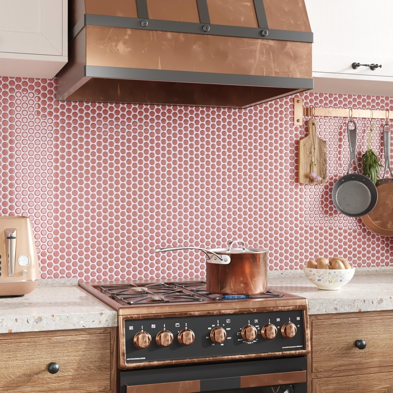 CRE8TIVE 4 Sheets Penny Round Tile Peel and Stick Backsplash