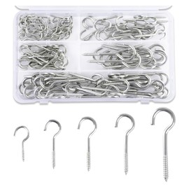 Anstore Pack of 120 Stainless Steel Screw Eyelets, 5 Sizes, Eye Hooks, Screw in Hooks for Wood, Mounting Hooks for Furniture, Multifunctional Hooks for Screwing Metal for Hanging