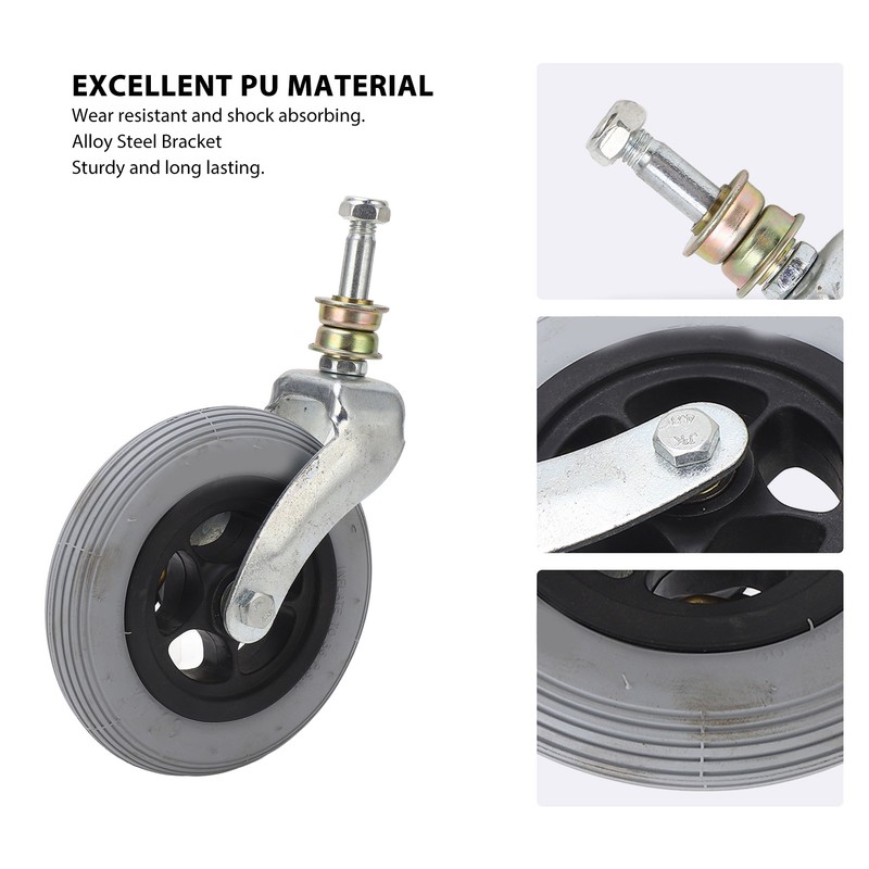 Wheelchair Replacement Wheel Grey 6 Inch PU Inflatable Universal Wheelchair