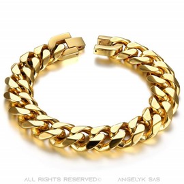 BOBIJOO JEWELRY - Large Large Bracelet Homme Acier Stainless Steel 316L Plaqué Doré Or Large Mailles 21.5 cm, Stainless Steel