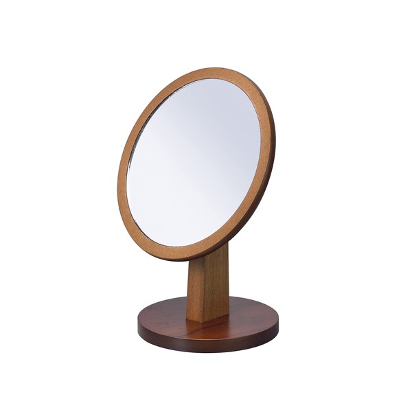 HomeRoots Brown Round Makeup Shaving Tabletop Framed Mirror