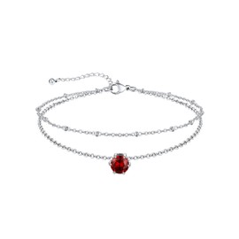 U7 Ankle Bracelet for Women, Sliver Anklets Waterproof, Stainless Steel Layered Anklets January Birthstone Anklet, Adjustable 8.5"-10.5"