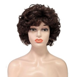 Short Brown Curly Wig for Women Dark Brown Length Shoudler Shaggy Wig with Bangs Synthtic Heat Resistant Wig for Daily Halloween Party Use (Curly Brown)